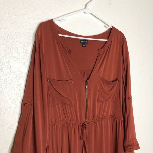 Torrid rust orange zip front drawstring waist dress size 2 or 2X - Picture 4 of 15